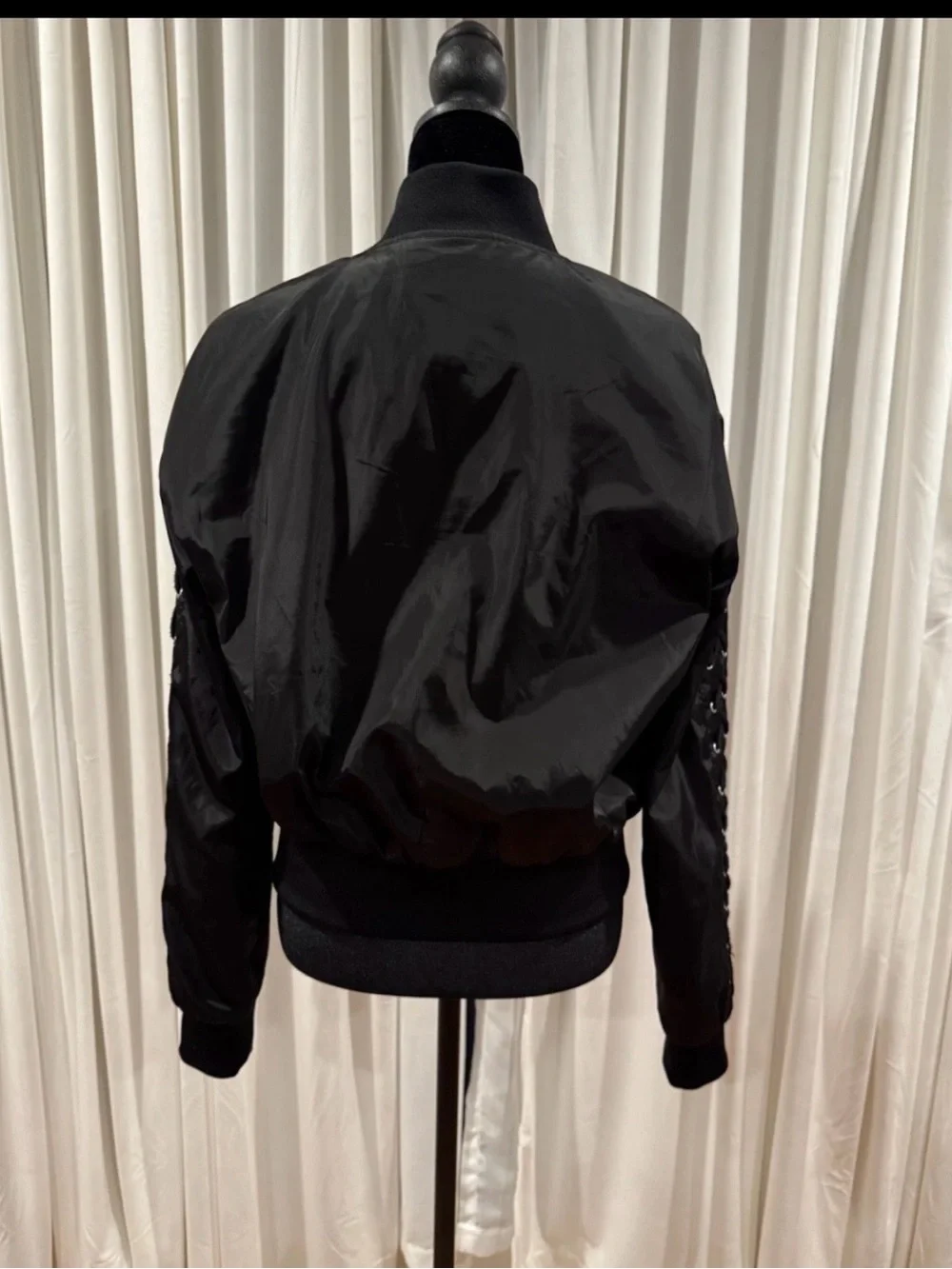 Ci Sono Black Bomber Jacket with Lace-Up Sleeve Detail